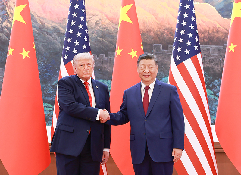 5月14日上午，国家主席习近平在北京人民大会堂同来华进行国事访问的美国总统特朗普举行会谈。图片来源：新华网