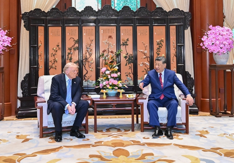 5月15日上午，国家主席习近平在中南海同美国总统特朗普举行小范围会晤。图片来源：新华网