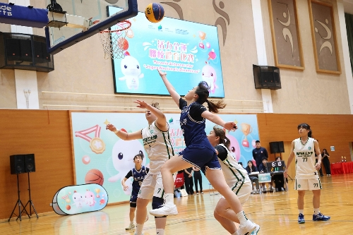 “活力全运”联校赛事3人篮球赛大学女子组比赛现场。