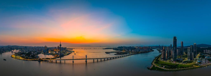 2024年8月8日拍摄的澳门和横琴景色（无人机全景照片）。