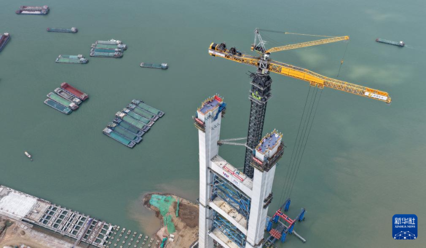 这是3月26日拍摄的狮子洋大桥东主塔(无人机照片)。 这是3月26日拍摄的狮子洋大桥东主塔(无人机照片)。