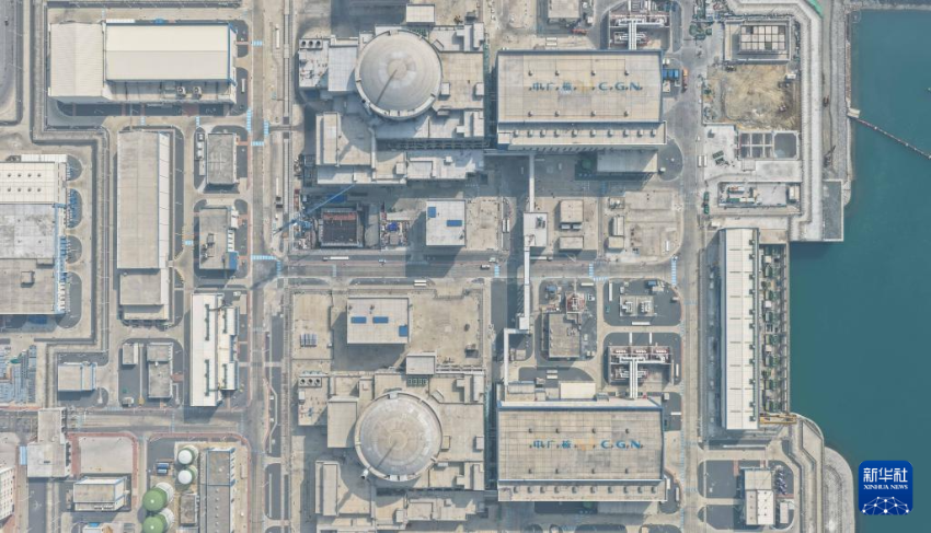 这是4月20日拍摄的中广核广东太平岭核电项目1号机组（下）、2号机组（无人机照片）。